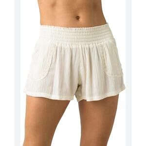 prAna Fernie Short NWT White Smocked Waist Lightweight Lounge Shorts XL